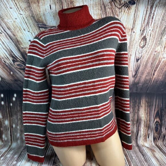 Charter Club Sweaters - Charter Club Womens Size Small Red Gray Stripe Wool Blend Turtleneck Sweater Top